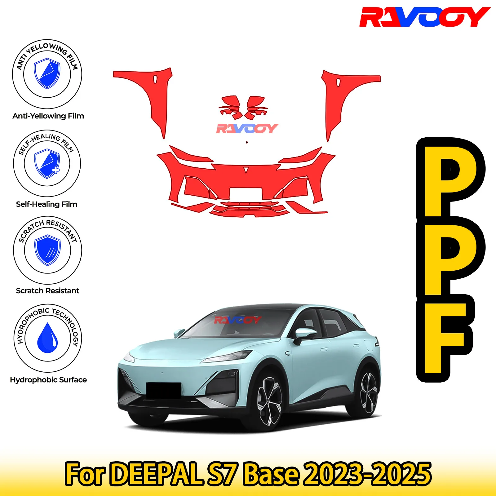 

For DEEPAL S7 Base 2023-2025 Glossy Matte Black Precut front PPF Kit Paint Protection Film