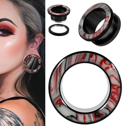 1PC Stainless Steel Red&white&black Stone Ear Plugs Expanders Piercing Screw Ear Gauges Earring Gauges Stretcher Piercing Jewely