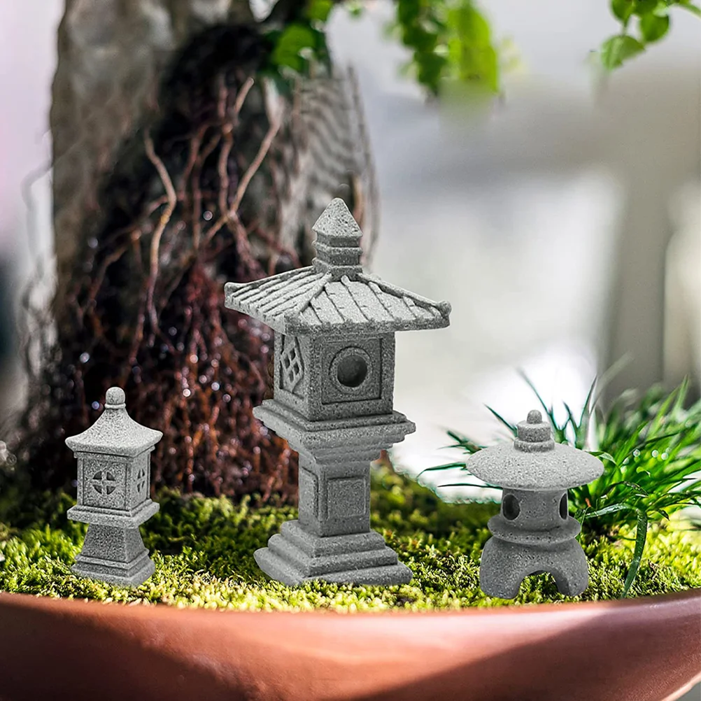 3PCS Stone Lantern Decor Mini Pagoda Statue Japanese Garden naments Zen Tower Bonsai Aquarium Hiding Cave Landscape