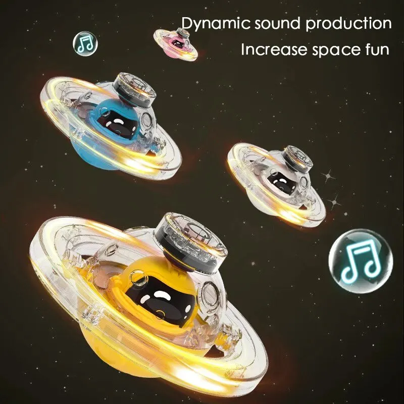 Space Planet Gyro Hand Screwing Music Light Spinning Top Funny Interactive Battle Game Educational Decompression Glowing Toy