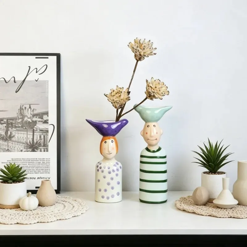 Cute Cartoon Human‑shaped Flower Vase Creative Desktop Ornament For Living Room Tabletop Home Decor