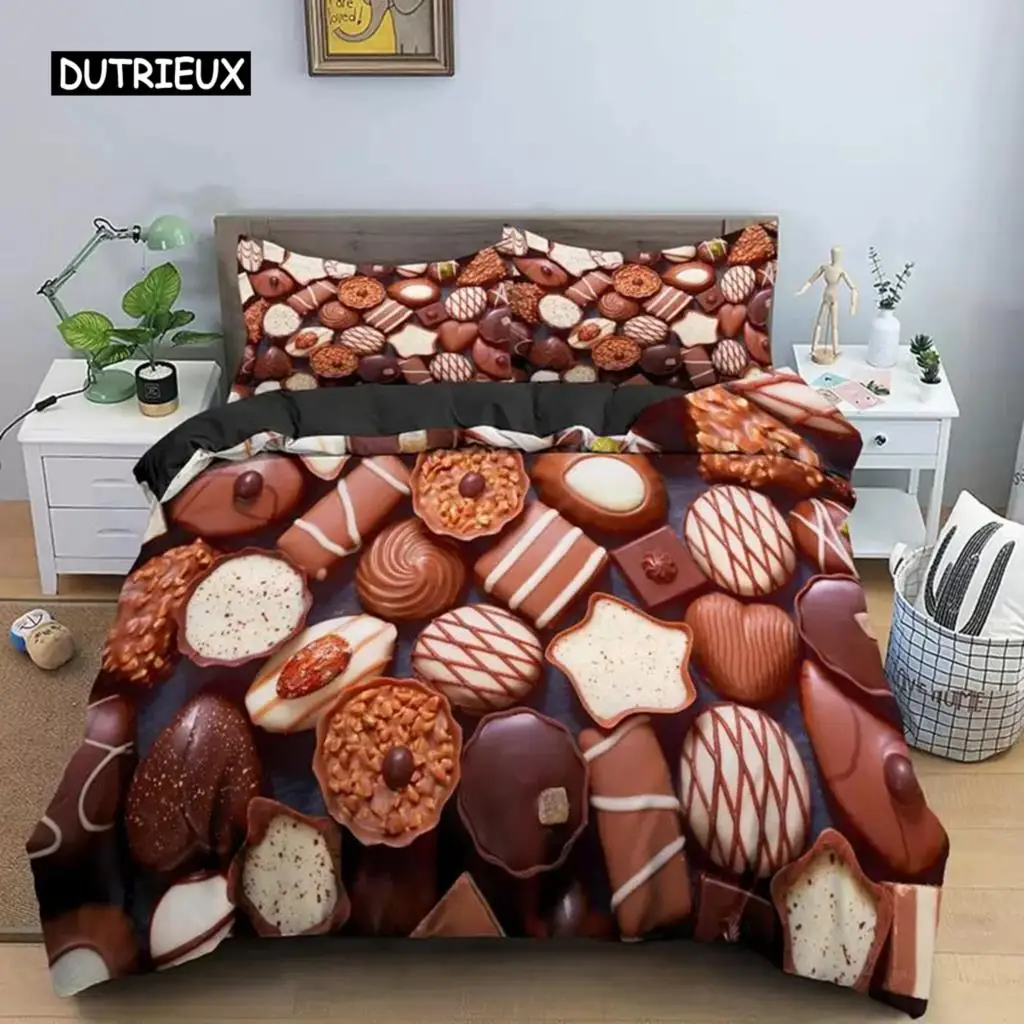 

Dessert Duvet Cover Set Delicious Chocolate Bedding Set for Kids Girl Dessert Double Queen King Size Soft Polyester Quilit Cover