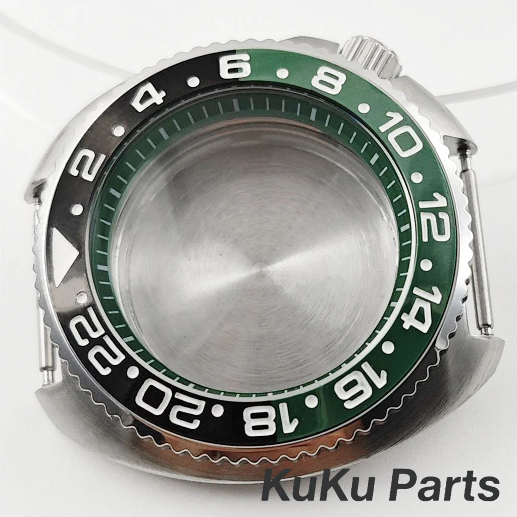 NH35 Turtle Green Ring 44MM S Crown Case Sloping GMT Bezel Watch Case For NH34 NH35 NH36 NH38 Movement Turtle Abalone Captain