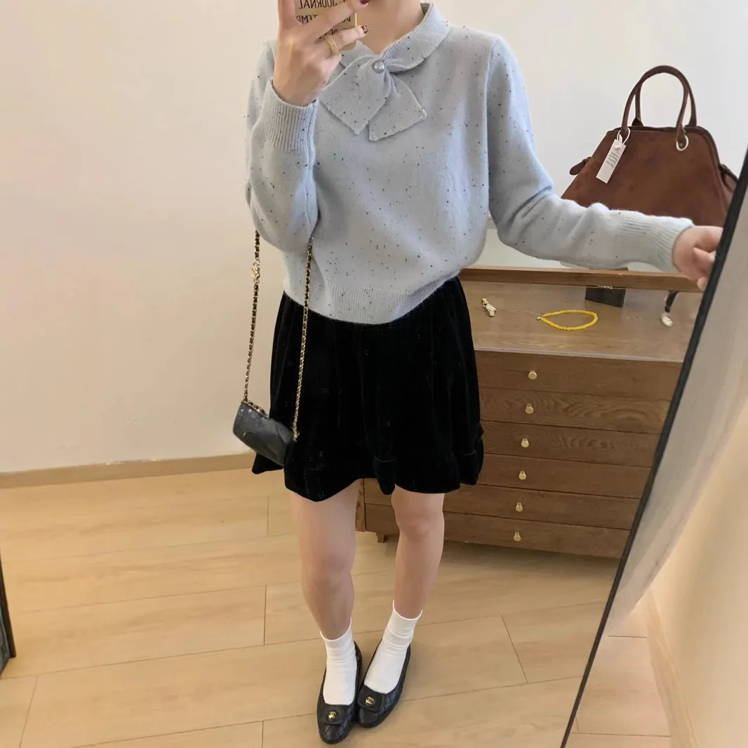 Casual Temperament Comfortable Korean Age-reducing Multicoloured Pullover Sweater 2024 New Autumn Loose Small Fresh Bow Knitwear