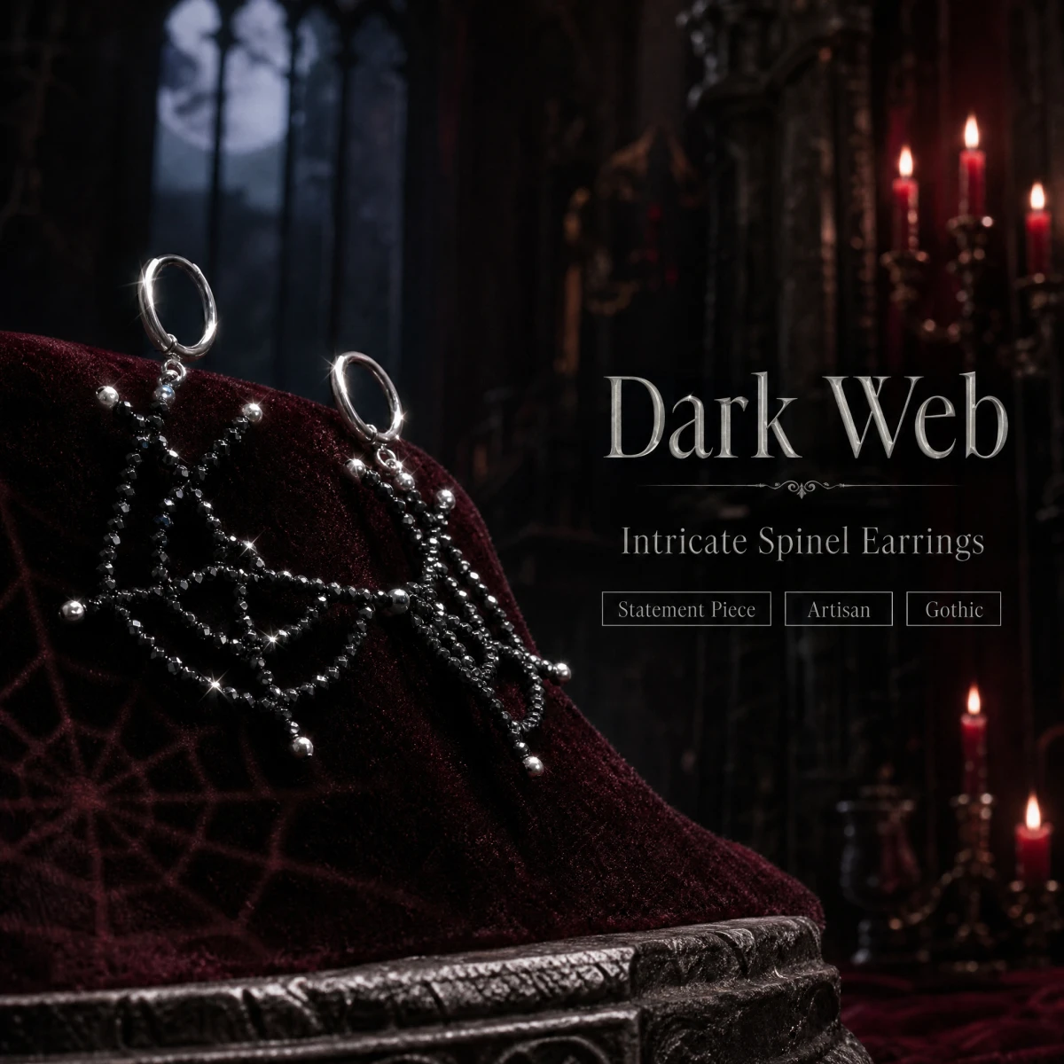 Gothic Black Spinel & Red Onyx Necklace, Halloween Gift