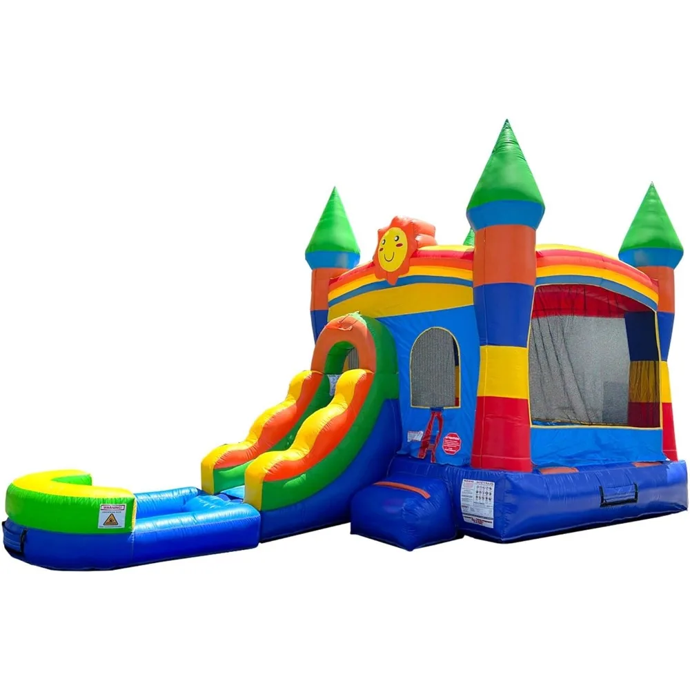 

Inflatable Bounce House with Slide for Kids - 26.5 x 12 x 14.5 Foot Backyard Rainbow Castle Face Combo Bouncer