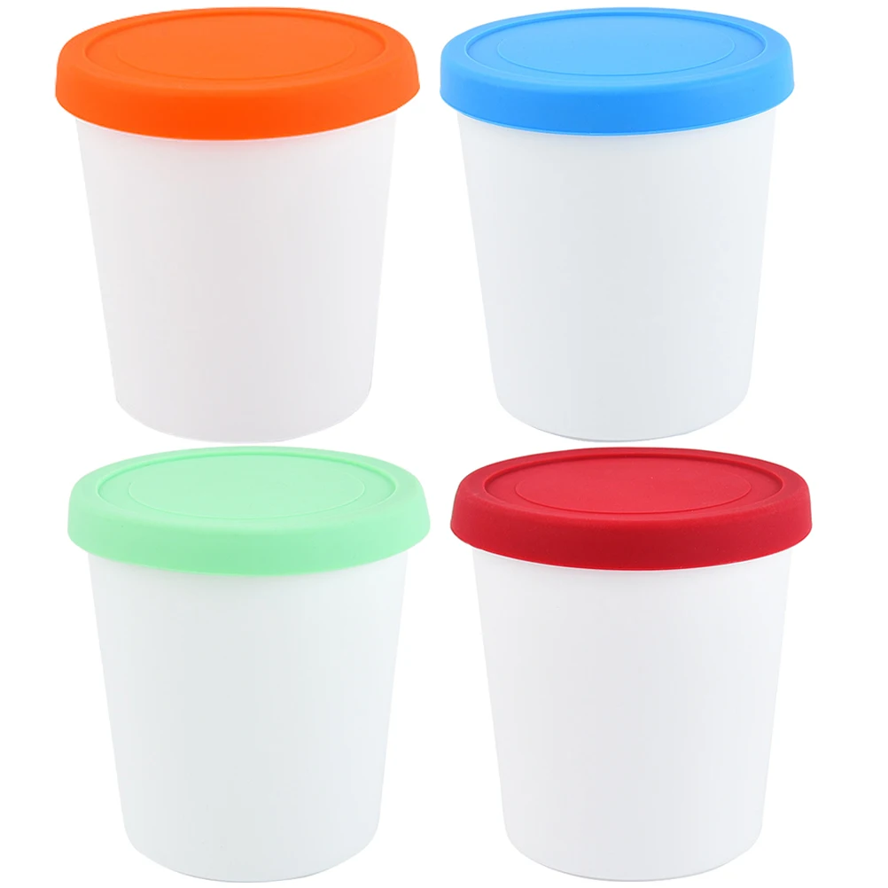 

4pcs Ice Cream Buckets Reusable Silicone PP Small Mix Color Storage Containers Kitchen Freezer Yogurt Bowls Multifunctional Food