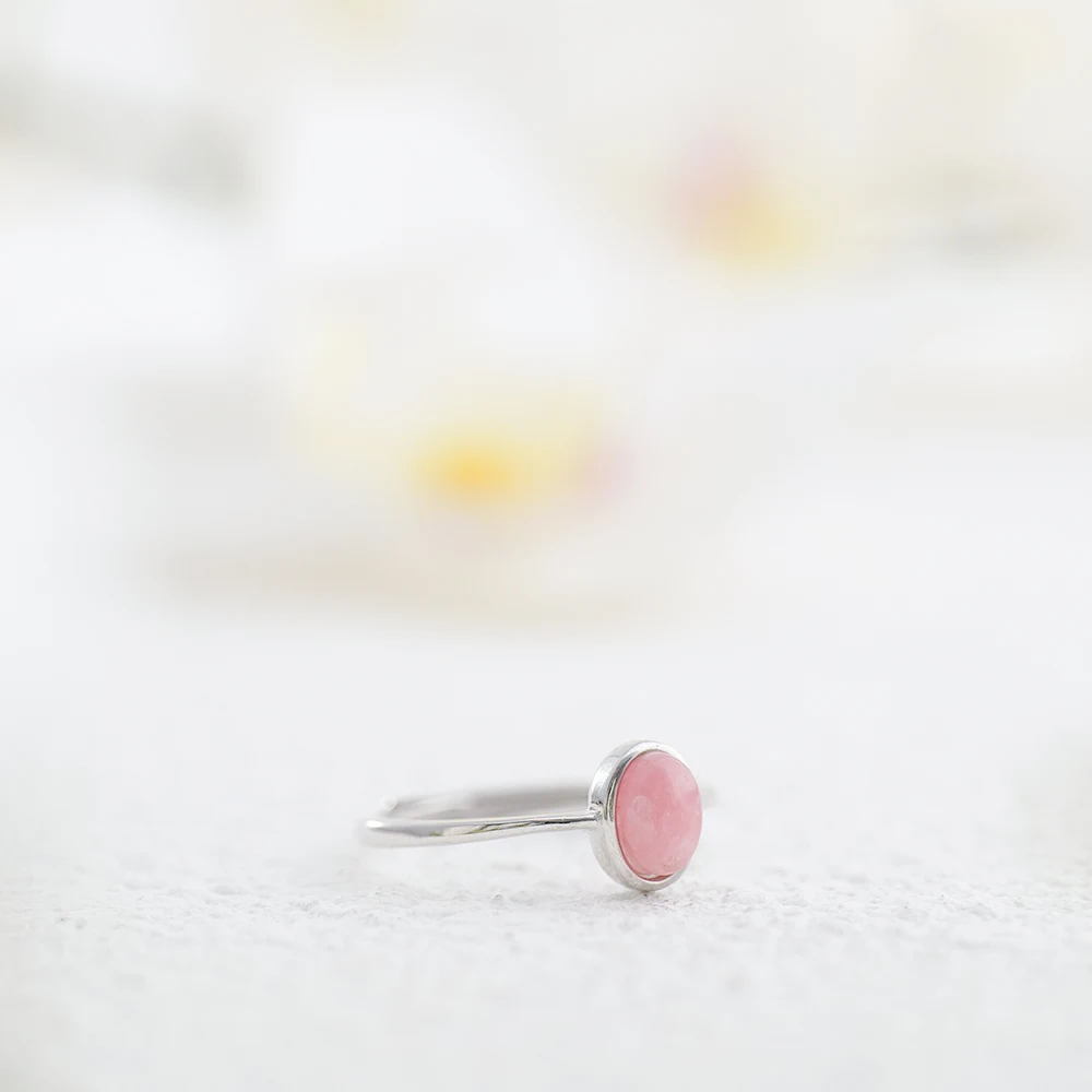 خاتم فضة استرليني 925 قابل للتعديل أربطة قابلة للتكديس كوارتز وردي ورودوكروسيت شقرا أحجار استشفاء مجوهرات مصنوعة يدويًا هدية بوهو