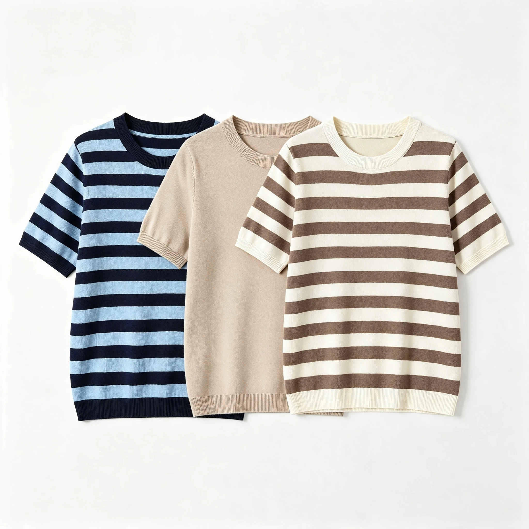 Summer 2026 Women's Knitted round Neck Short Sleeve Striped Top New Arrival Fashionable Casual Wear Comfortable Fit