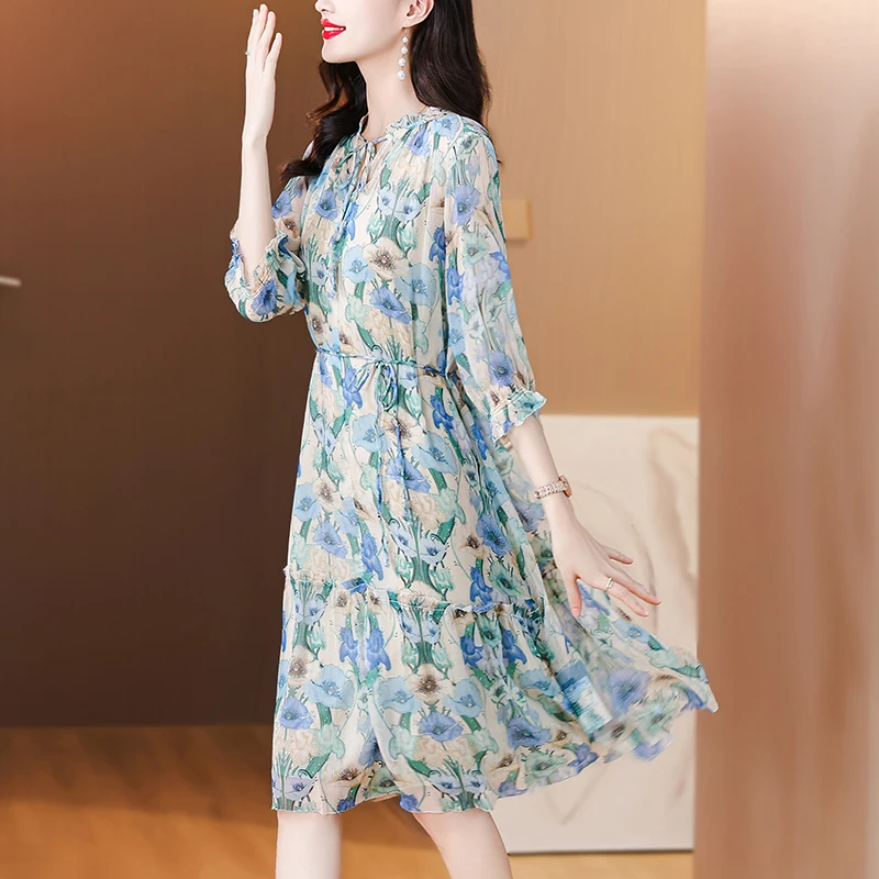 2024 koreanische Büro Dame blau Blumen Midi Kleid Sommer Frauen Vintage Luxus Bodycon Kleider elegante lässige Nacht Party Vestidos