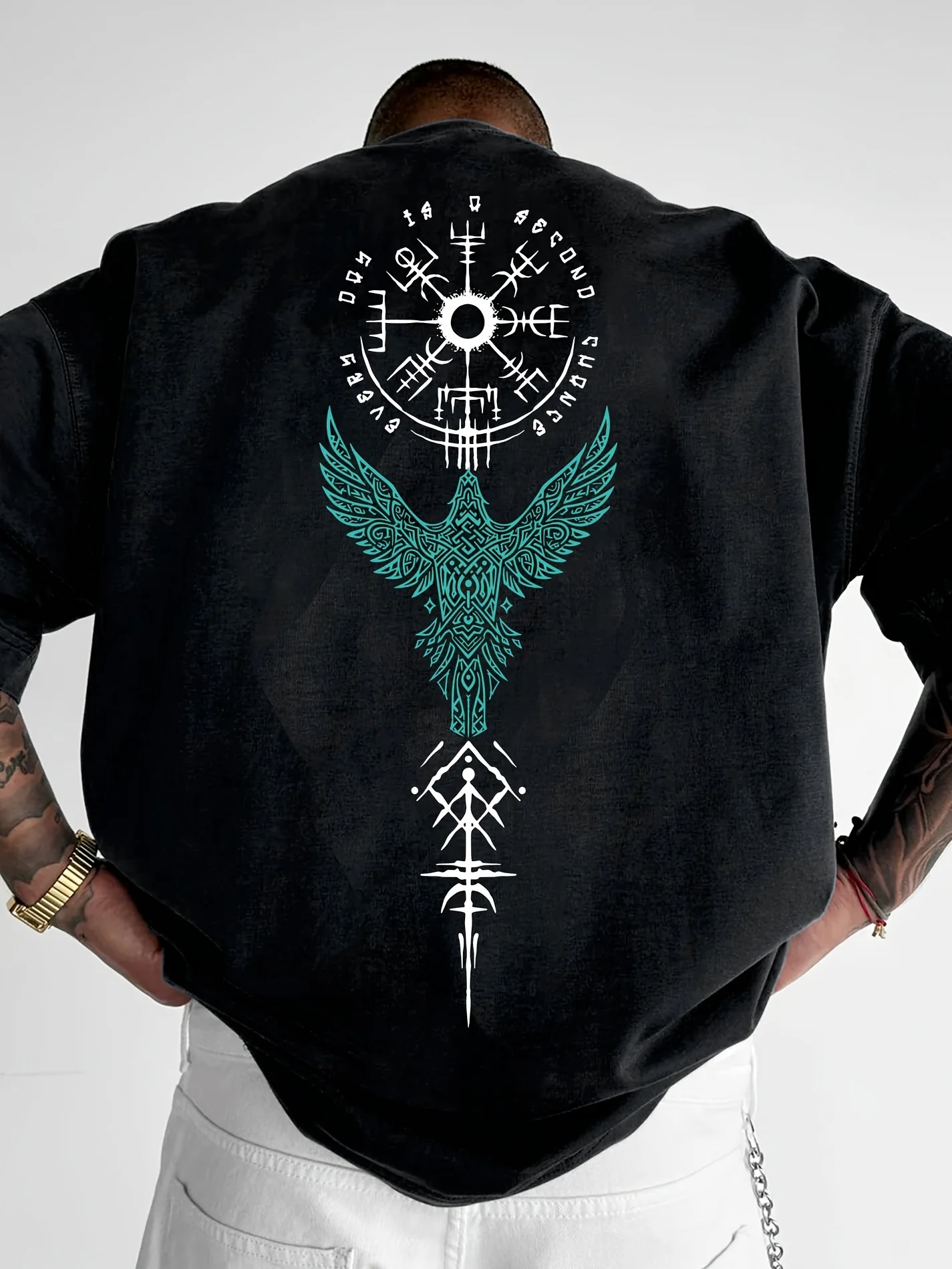 Norse Viking Raven and Rune Print on Premium Soft 100 Cotton Mens T Shirt Perfect for Summer Streetwear and Urban Outings