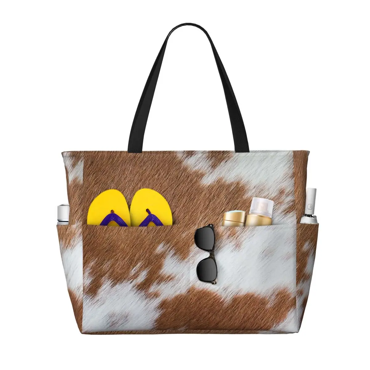 

Stylish Cow Fur Cowhide Texture Cow Skin Print Pattern Beach Tote Bag Sport Gym Yoga Duffle Large Women Travel Bag Fitness bag