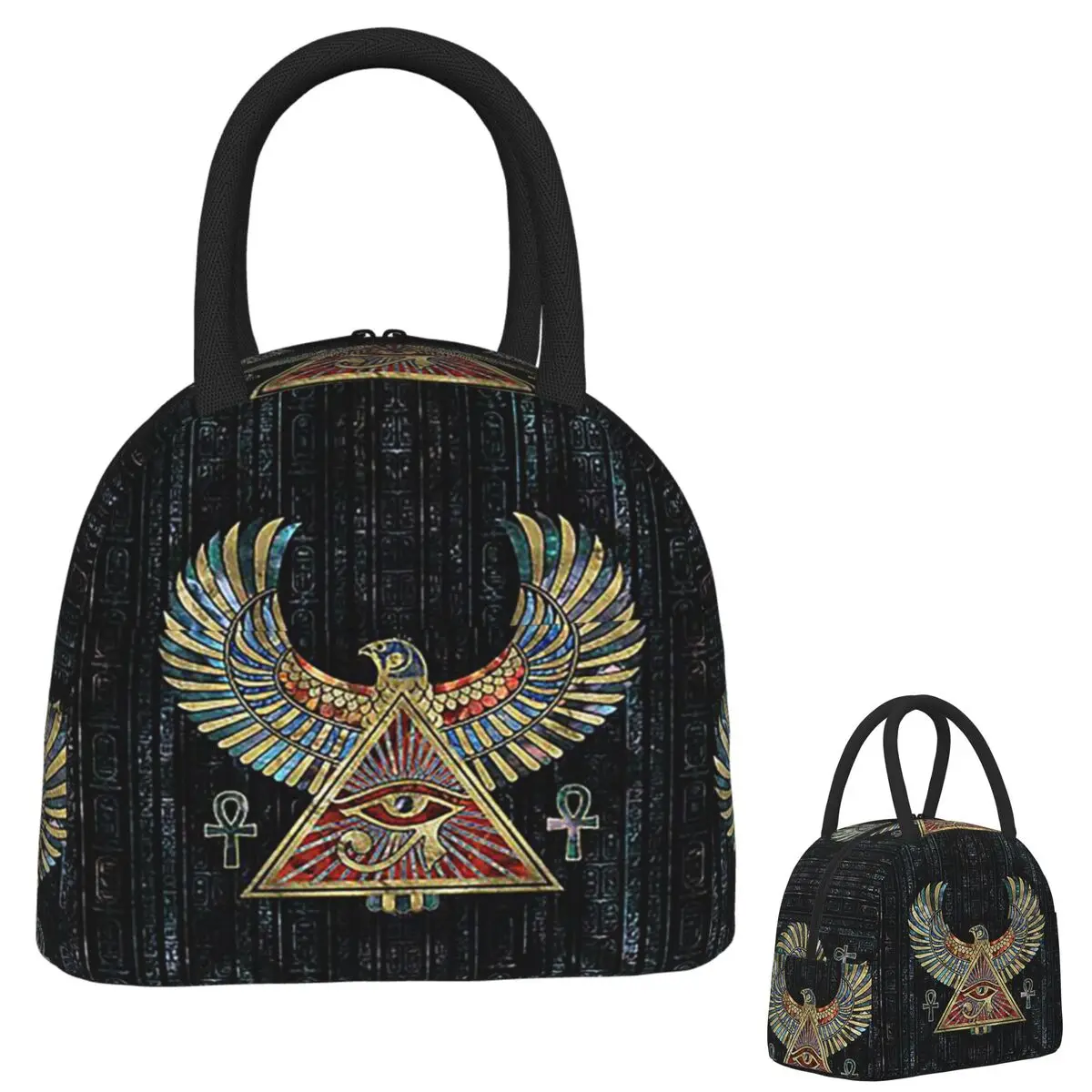 

Eye Of Horus Wadjet Gemstone And Gold Insulated Lunch Bag for Women Kids Portable Food Boxes Thermal Lunch Box Tote