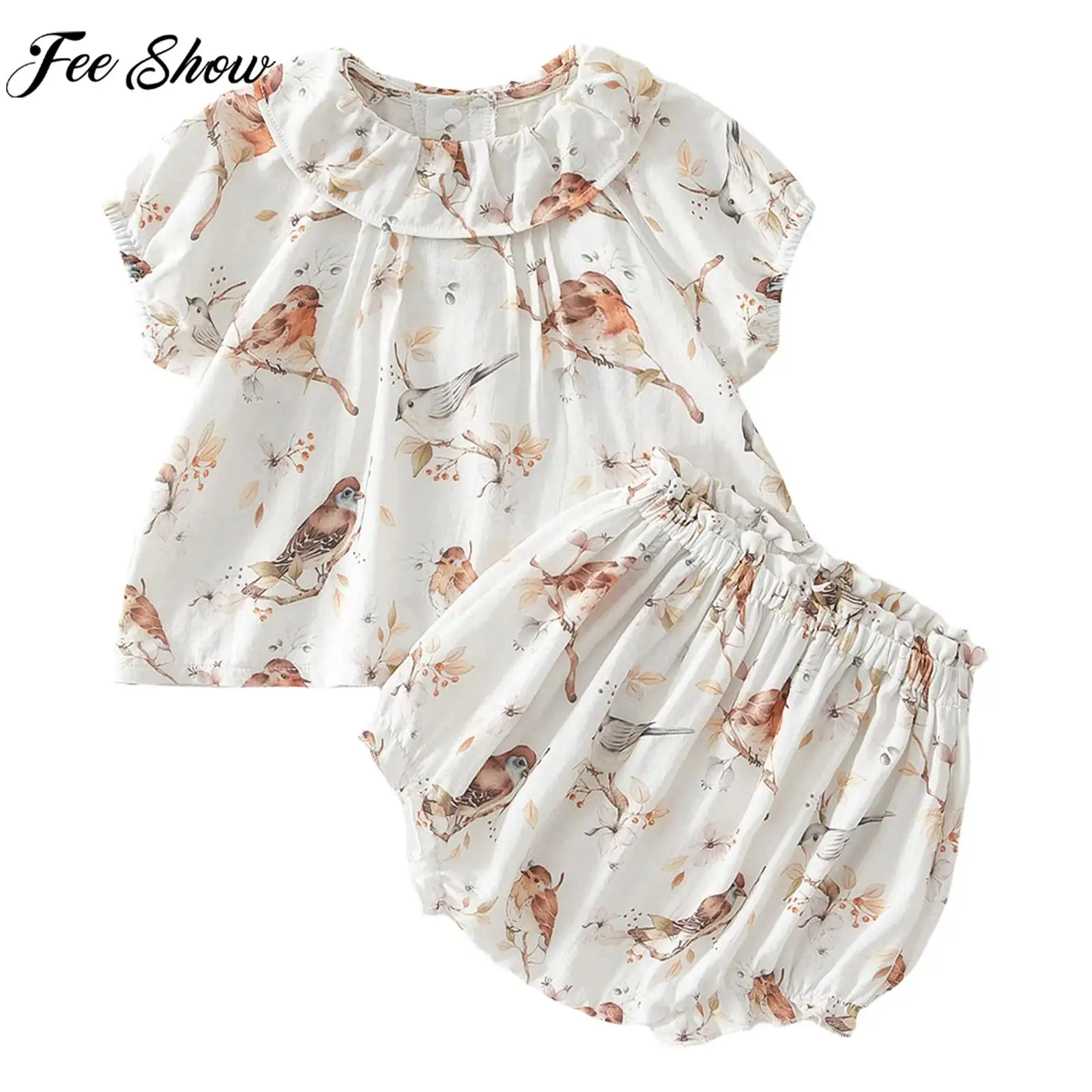 

Kids Girls Sweet Cute Print Outfit Short Sleeve Casual Tops with Shorts Bloomers Summer Daily School Party Holiday Home Costume