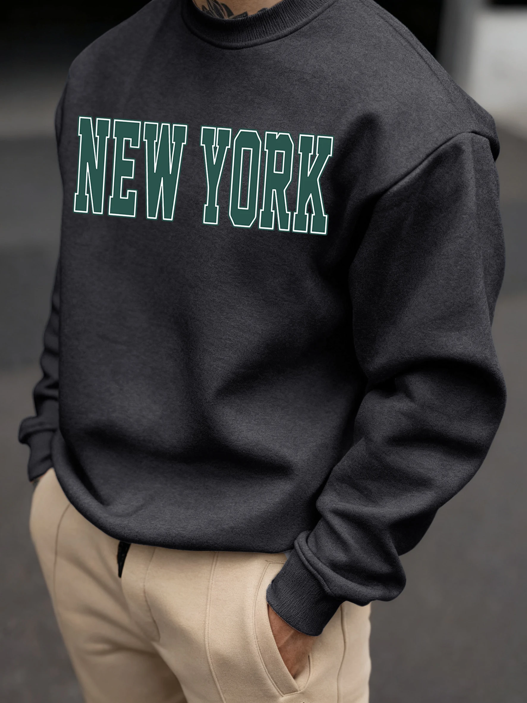

Толстовка с буквенным принтом New York Art, мужские осенние пуловеры в стиле хип-хоп, флисовый универсальный топ с круглым вырезом, свободный уличный спортивный костюм унисекс