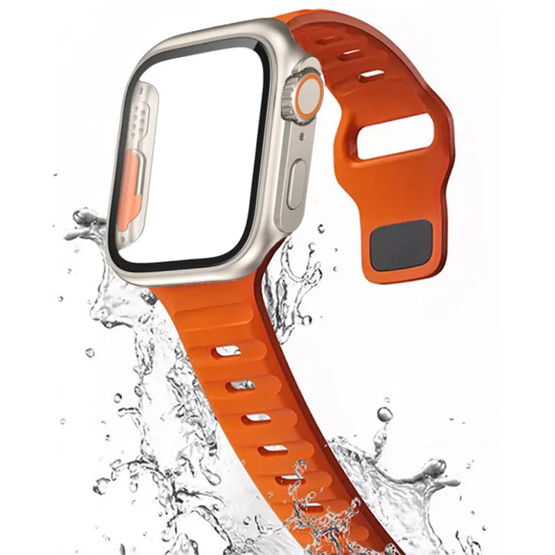 Change To Ultra Case Strap For Apple Watch Band 45mm 44mm 41mm 40mm Silicone Bracelet iWatch Cover 4 5 6 SE 7 8 9 Accessories