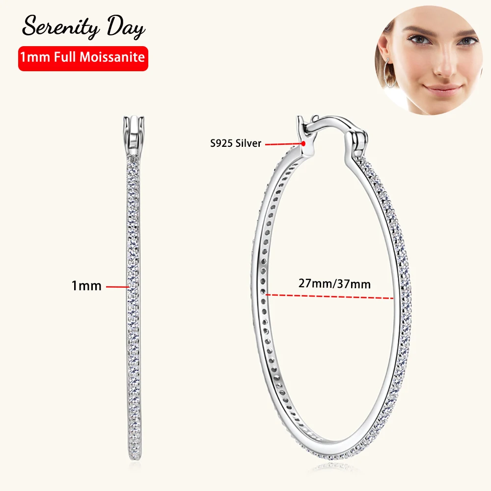 

Serenity D Color 1mm Full Moissanite Earrings For Women GRA Certified S925 Silver Hoop Earring Plated Pt950 Fashion Fine Jewelry