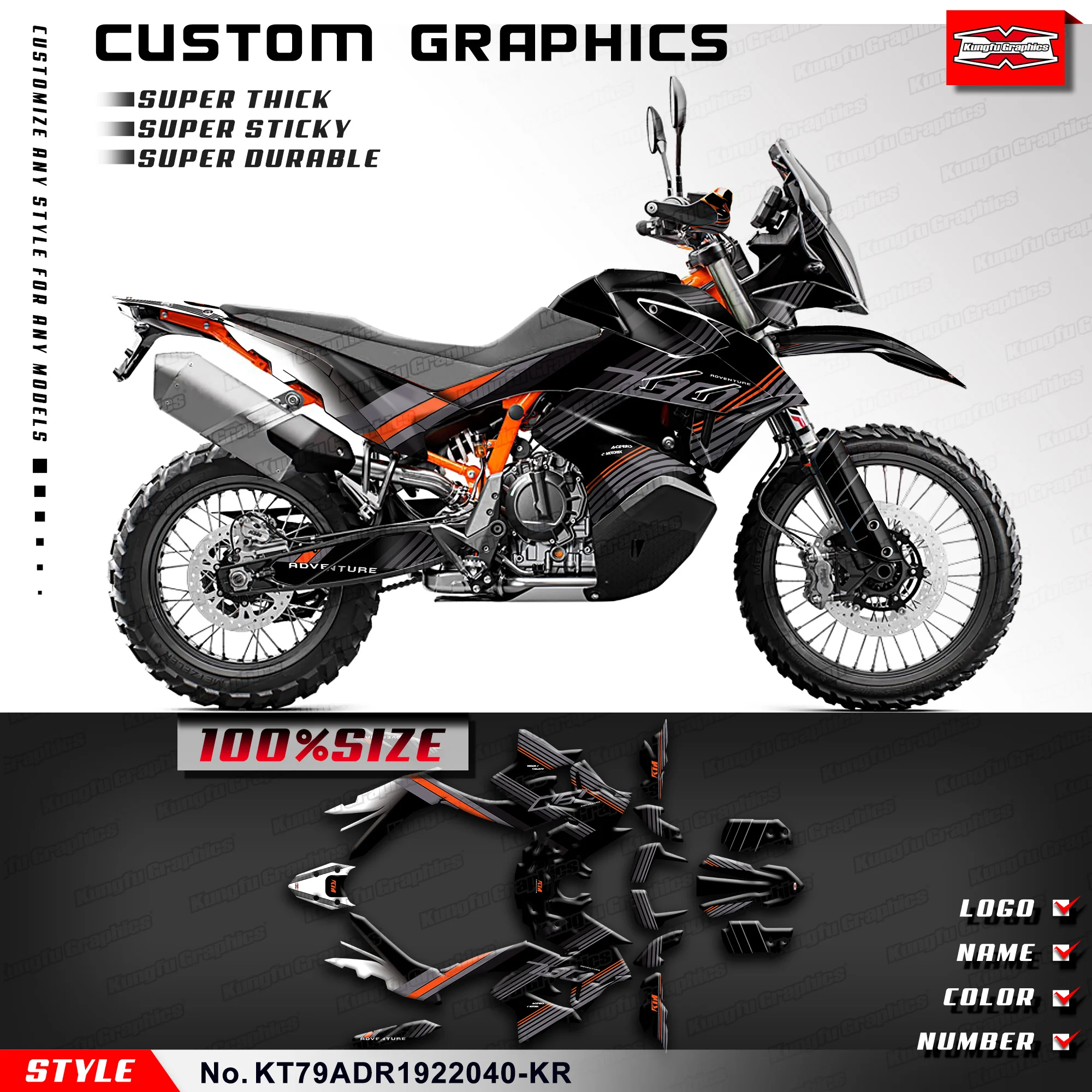

KUNGFU GRAPHICS Motorcycle Stickers Wrap Design for KTM 890 Adventure ADV R 2021 2022, Adhesive Decals