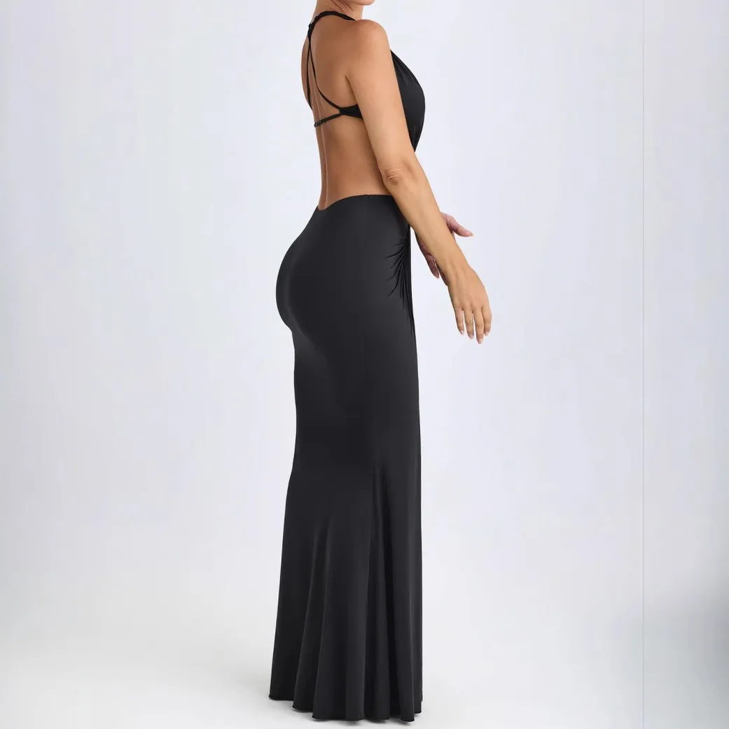 2024 Grensoverschrijdende Nieuwe Mode Dameskleding Amazon Herfst Europese En Amerikaanse Sexy Cut-out Lace-up Backless Diepe V Jurk