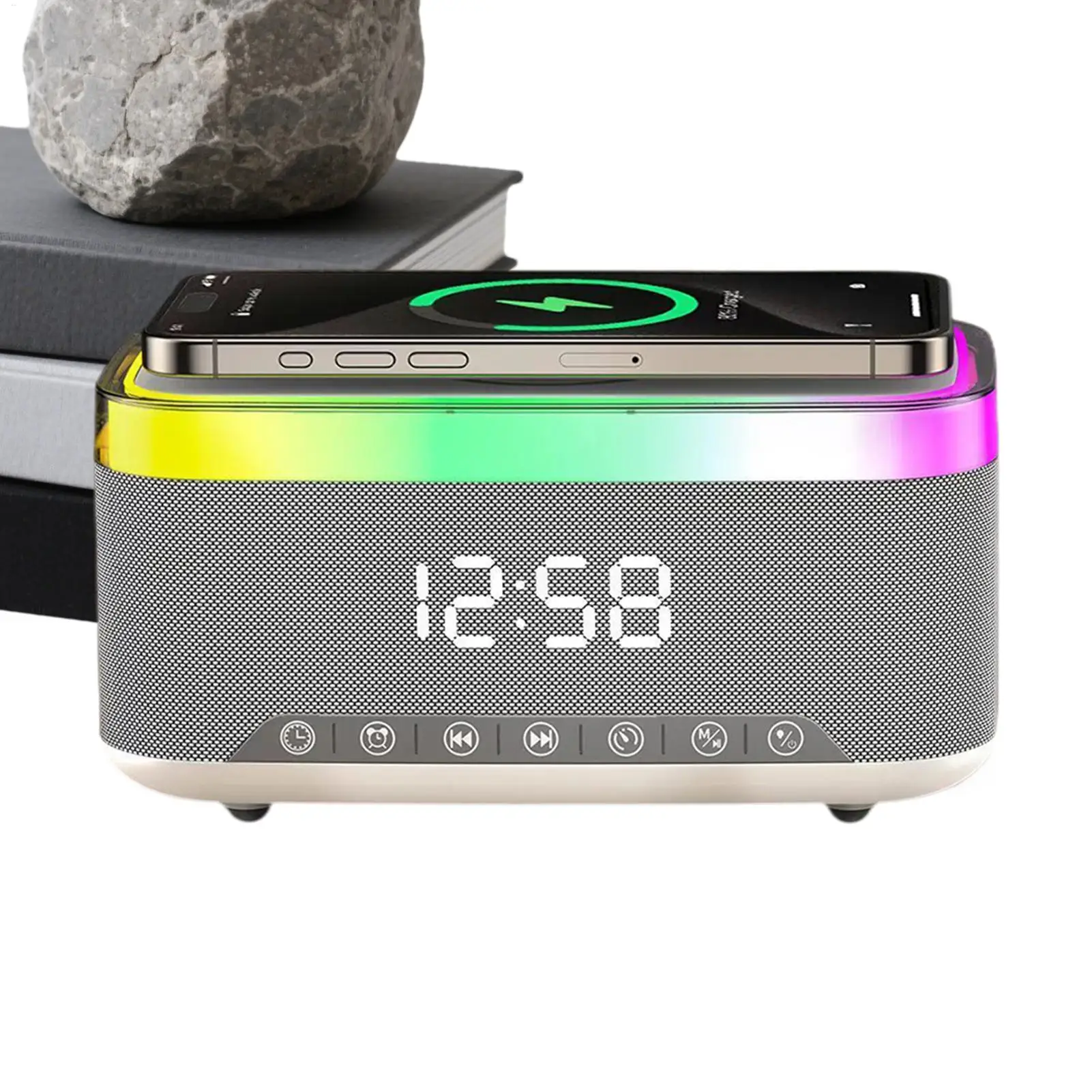 

Беспроводное зарядное устройство, будильник, лампа окружающей среды, динамик, цифровая беспроводная зарядка, динамик для прикроватной тумбочки, спальни, ночного времени, домашнего сна