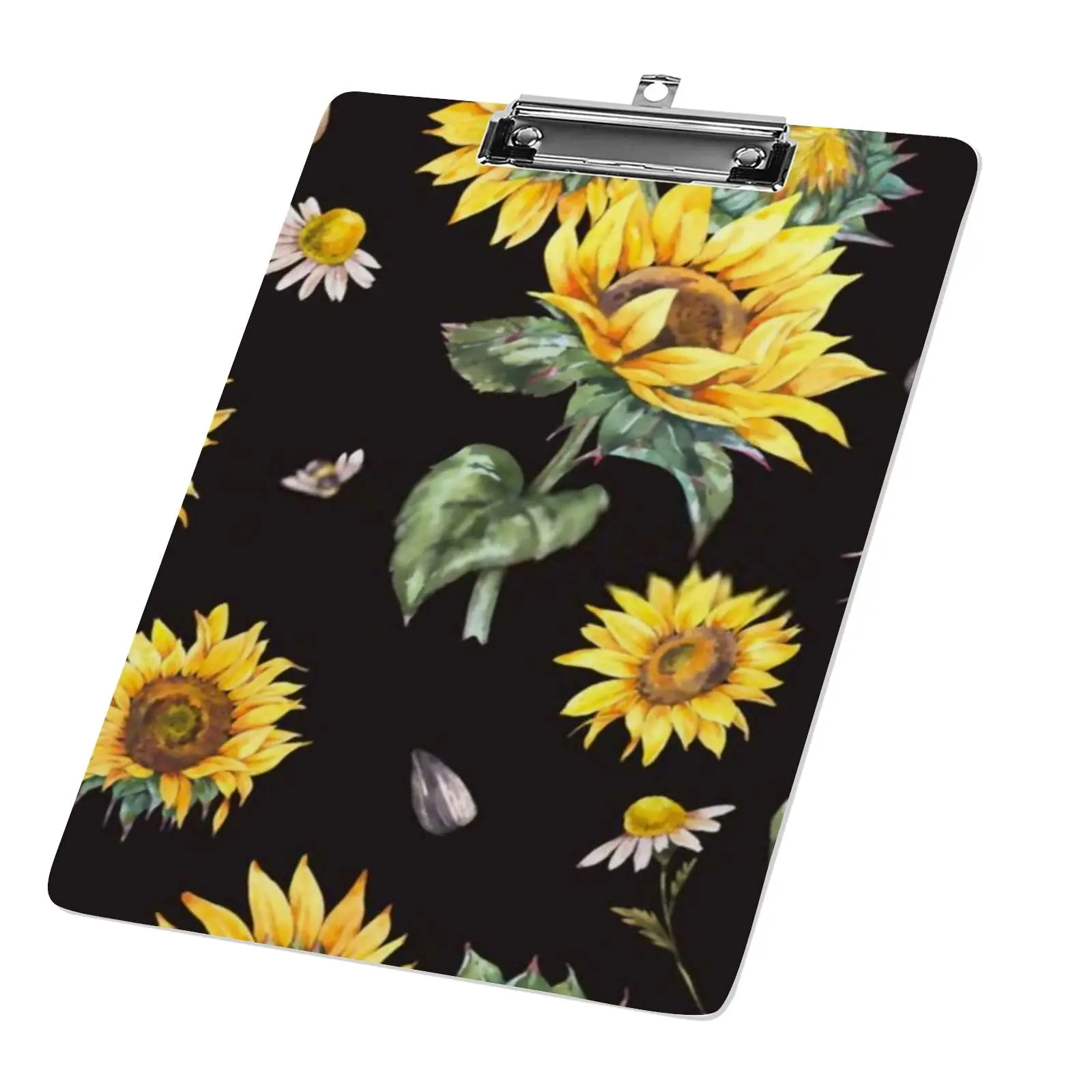 Sunflower Acrylic Clipboard A4 Size Decorative Plastic Clipboards with Metal Clip for Hanging for Students Classroom Office