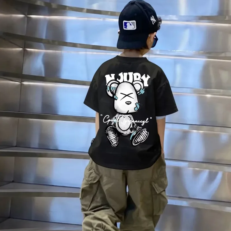 Literacki krótki rękaw prosty okrągły dekolt leniwy Trend odzież dziecięca letnia prosta rurka t-shirt nowy Trend w modzie