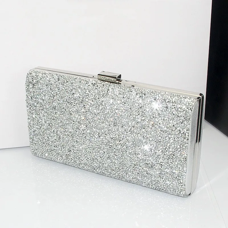 Women Evening Clutch Bag Diamond Sequin Wedding Clutch Purse and Handbag Party Banquet Black Gold Silver Two Chain Shoulder Bag