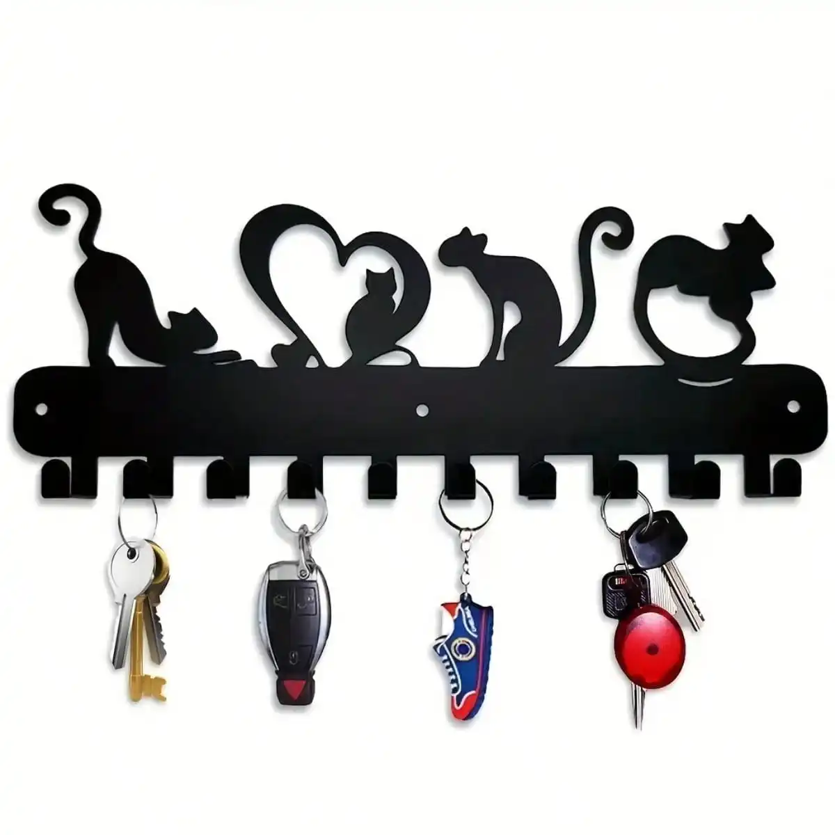 Rustic Iron Wall Key Holder Cute Paw Print Hook Rack Metal Decorative Coat Hat Organizer Entryway Porch Office Space Saving Gift