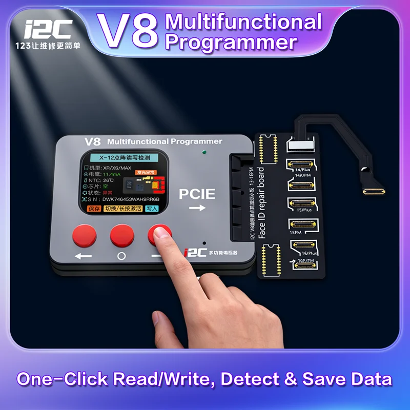 i2c V8 Multifunctional Programmer Face ID Dot Matrix Projector Repair Tool & Flex Cable Chips for IP X–16 Series