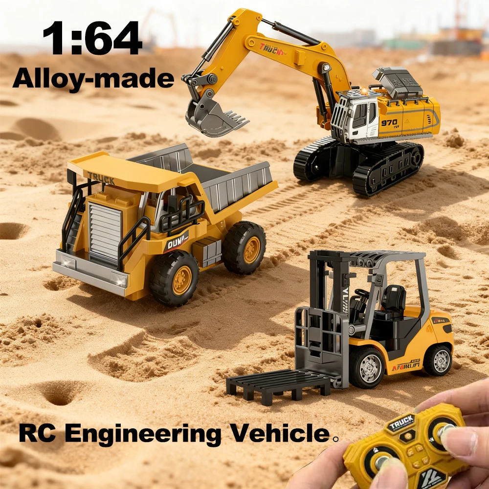 1:64 Scale Mini RC Engineering Vehicle Excavator Dump Truck Forklift Alloy Plastic Material Puzzle Toys Christmas Gifts for kids