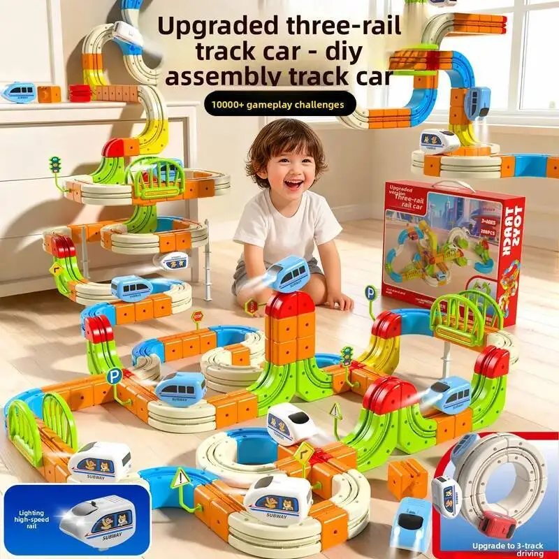 145-242pcs Anti-Gravity Changeable Racing Train Track Building Blocks High-Speed Magical Rail Car Train Toys for Children Gift