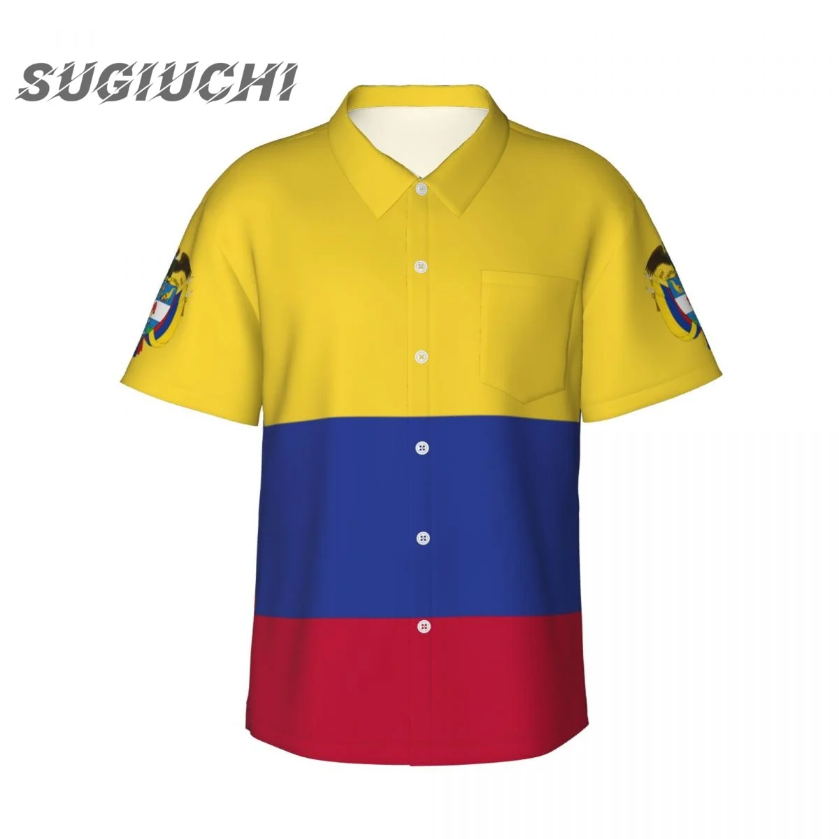 

Flag Of Colombia 3D Hawaiian Shirts for Men Short Sleeve Beach Shirt Floral Summer Casual Button Down Clothes