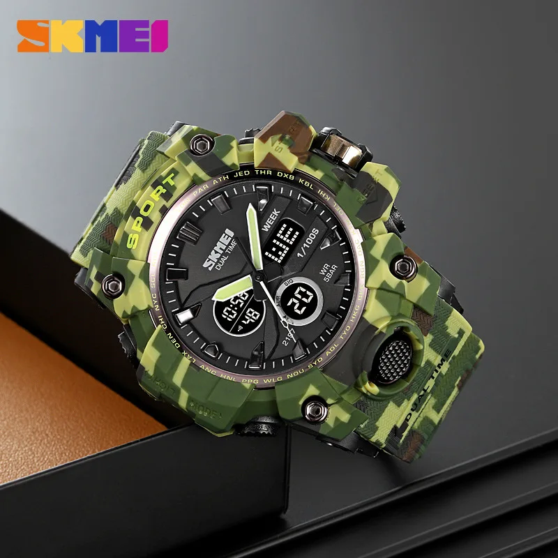 SkmeiOutdoor Sports Student Watch Sveglia impermeabile multifunzionale Orologio elettronico Orologio elettronico luminoso mimetico