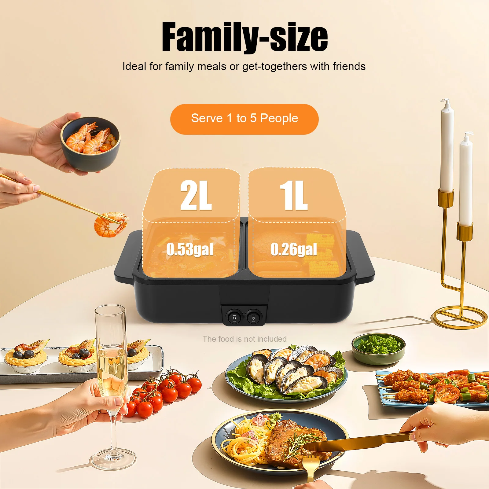 110V US Plug 2 in 1 Electric Hot Pot & Grill Pan Dual Independent Temperature Control Non-Stick Coating 1200W Tabletop Shabu Shabu BBQ Cooker view 5