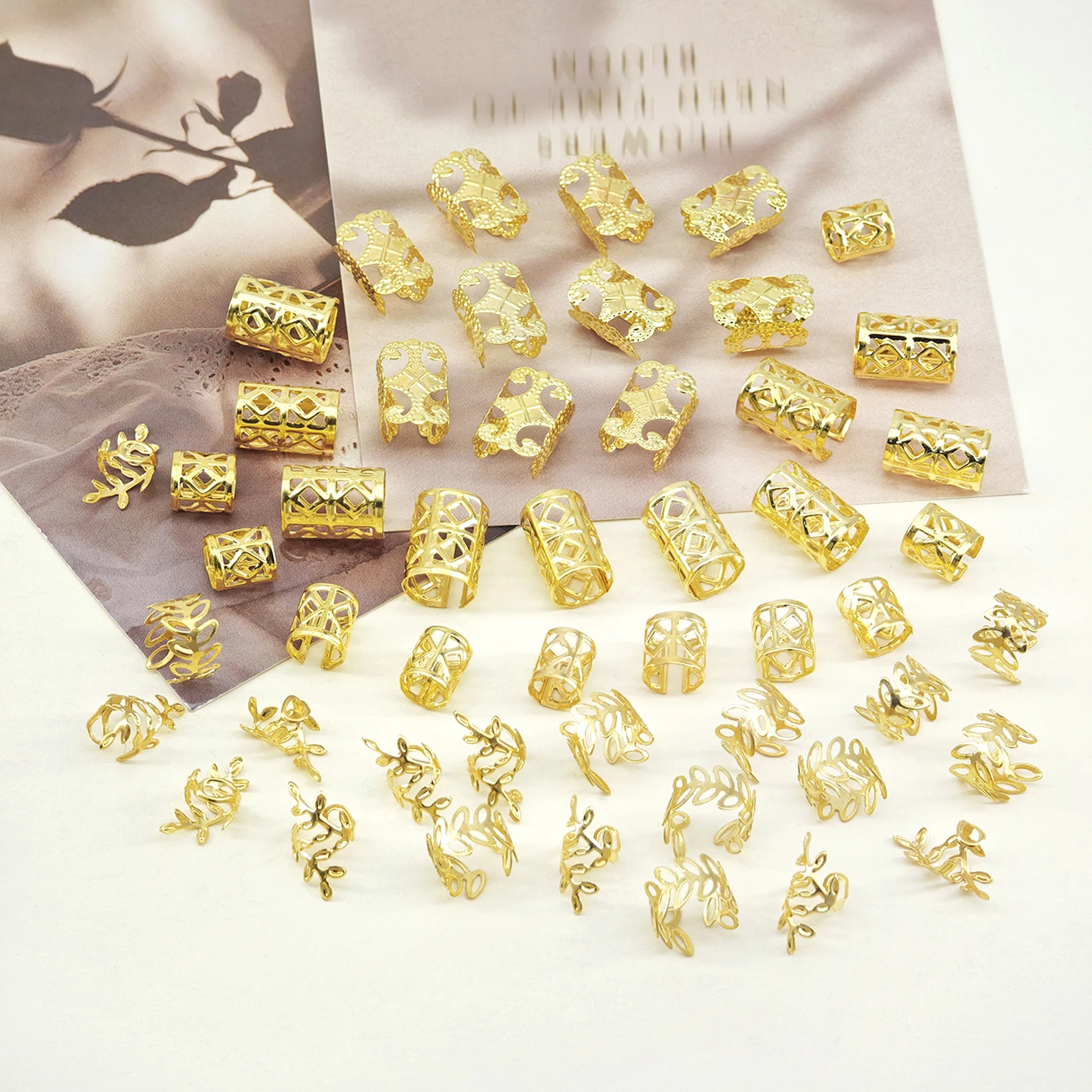 50pcs 5-Shape Hair Rings Set - Versatile Adjustable Hair Cuffs, Boho Hair Jewelry for Men & Women's Dreadlocks(All season） - view 2