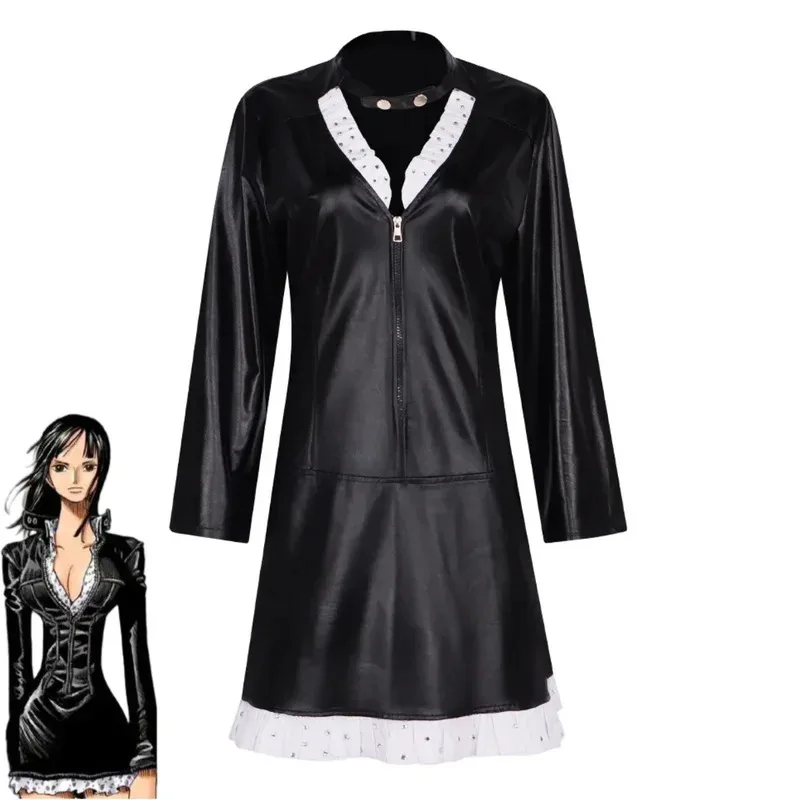 Disfraz de CyAnime Nico Robin, disfraz de Miss Allsunday, uniforme negro de PU, vestido de manga larga para mujer, traje Sexy de fiesta de cumpleaños y Carnaval