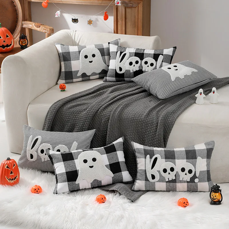 

Halloween Ghost Patch Embroidered Cushion Cover Halloween Party Horror Atmosphere Decoration Pillow Cover Festival Pillowcase