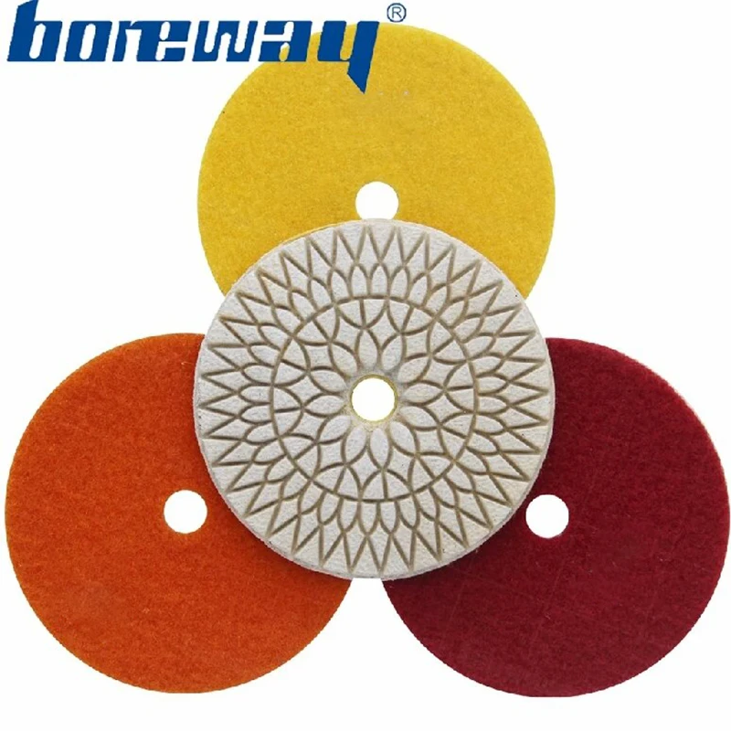 

Boreway 4 Inch Wet Polishing Pad Diamond Tool 3 Step Flexible Grinding Disc Grit #1#2#3 For Granite Marble Stone Concrete Floor