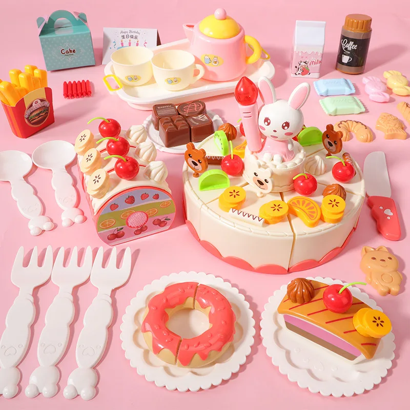 Artificial Birthday Cake With Music Lights And Candles To Blow Out Children'S Play Toys Kitchen Toy Afternoon Tea Toy Girls' Toy