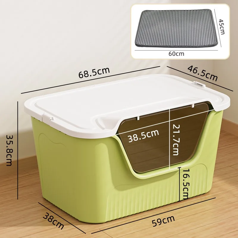 Large open splash-proof cat toilet with 20L semi-closed sand basin plastic pet supplies easy cleaning function