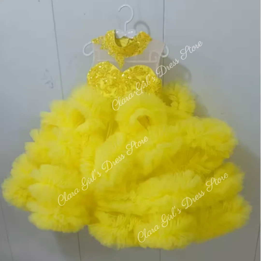 

Розовое пышное тюлевое платье с цветочным узором на заказ для девочек с пышными многослойными оборками, подходящее для вечеринок по случаю дня рождения или первого причастия для девочек