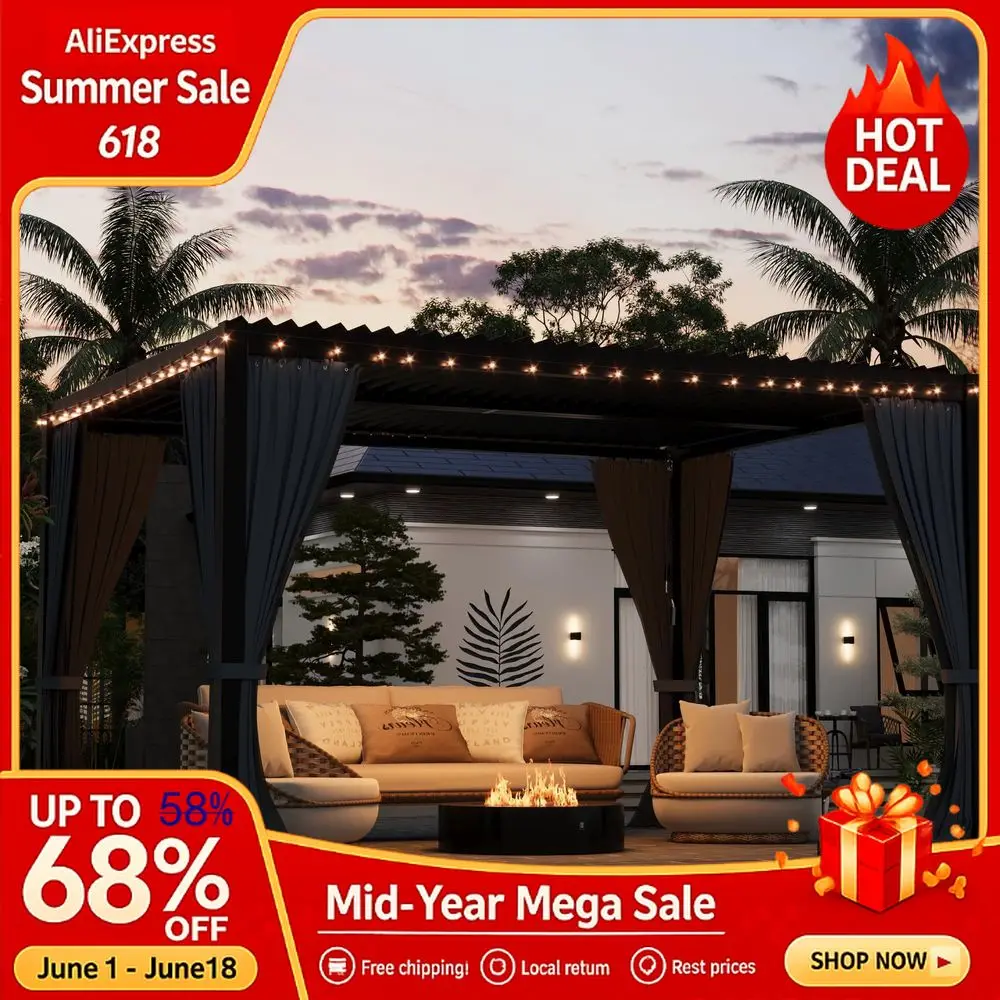 

Louvered Pergola 1013,Aluminum Frame with Adjustable Louvered Roof and Screen,Metal Hard Top Pergola with Waterproof Custom