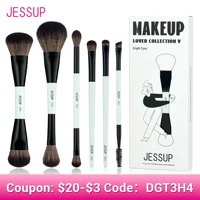 Jessup-Juego de brochas de maquillaje, brochas de maquillaje de doble cara, base, contorno, colorete, mezcla de sombra de cejas, fibra cian brillante T501