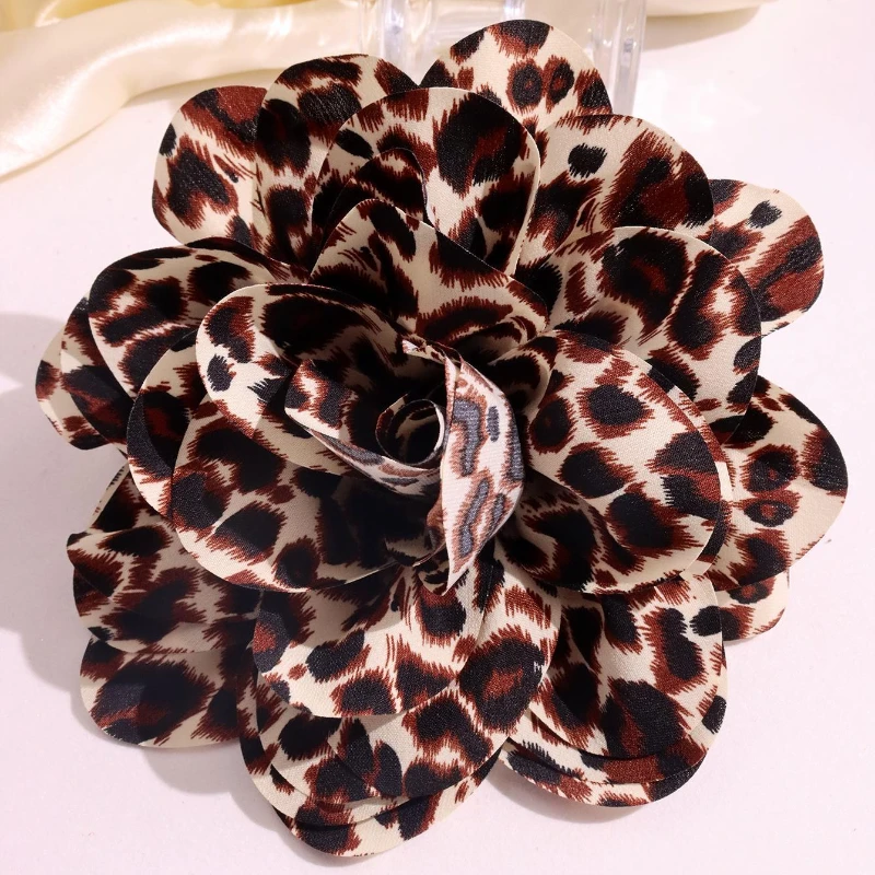 Broche de flor grande con estampado de leopardo de tela de 20cm, joyería Vintage, ramillete hecho a mano, alfileres y broches de solapa para mujer, accesorios