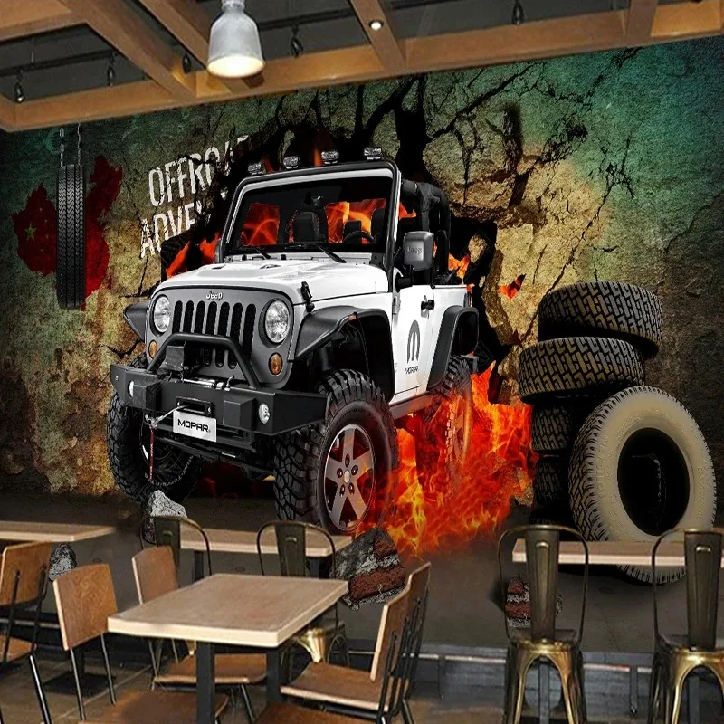 Custom Poster Photo Wallpaper Retro Jeep Broken Wall 3D Personality Mural Wallpaper For Living Room TV Bar Backdrop Decor Poster