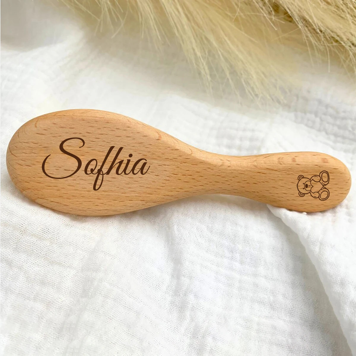 1 Stück personalisierte Haarbürste mit Namen, lasergraviert, kleine Holzbürste mit Bärenmotiv, Souvenir-Geschenk, Babyparty-Geschenk, personalisiert – Detail 1