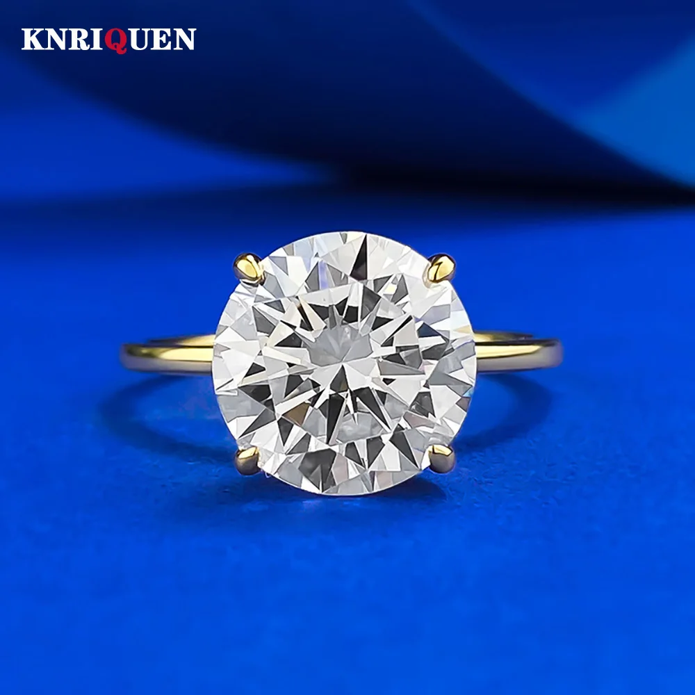 

Luxury 925 Sterling Silver Plated Gold 10mm High Carbon Diamond Rings for Women Wedding Engagement Ring Party Fine Jewelry Gift