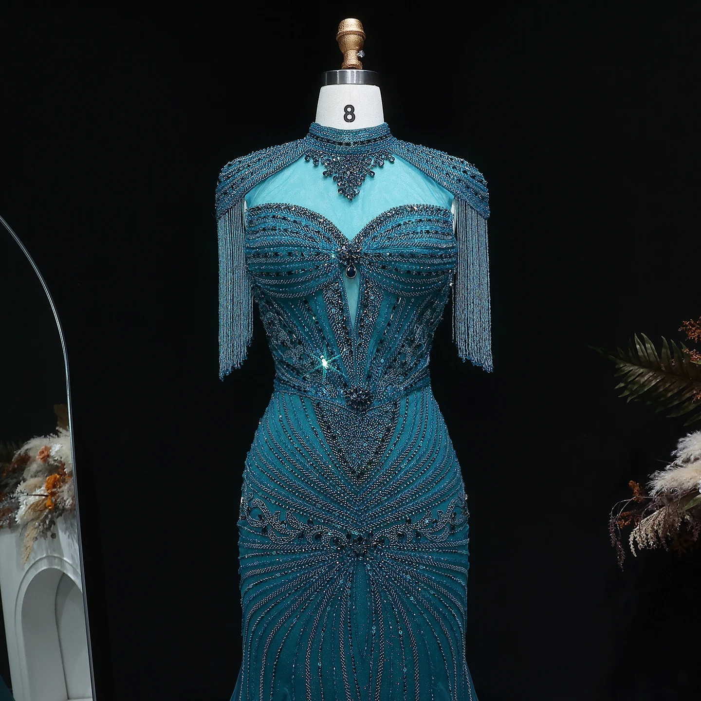 Sharon Said Arabisches Rosa Sweetheart Langes Meerjungfrauen-Abendkleid mit Cape-Quaste für Damen Hochzeitsfeier-Kleider SS190 Maßanfertigung – Detail 34