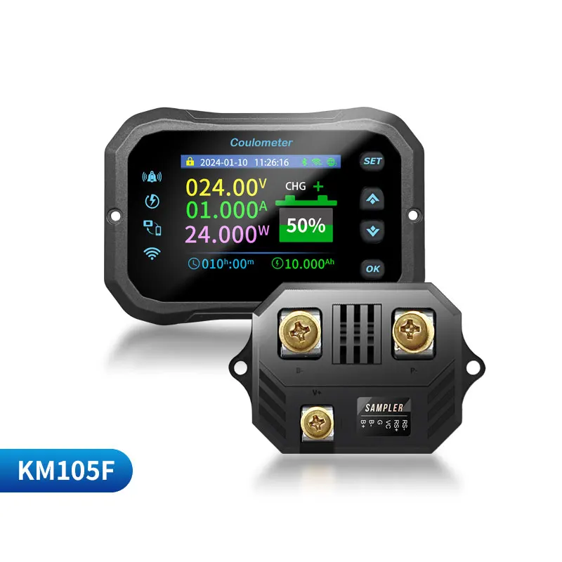 

KM105F 50A 100V Coulomb Meter WIFI Battery Monitor High-precision Bidirectional Battery Voltage & Power for RV & EV KM-F JUNCTEK