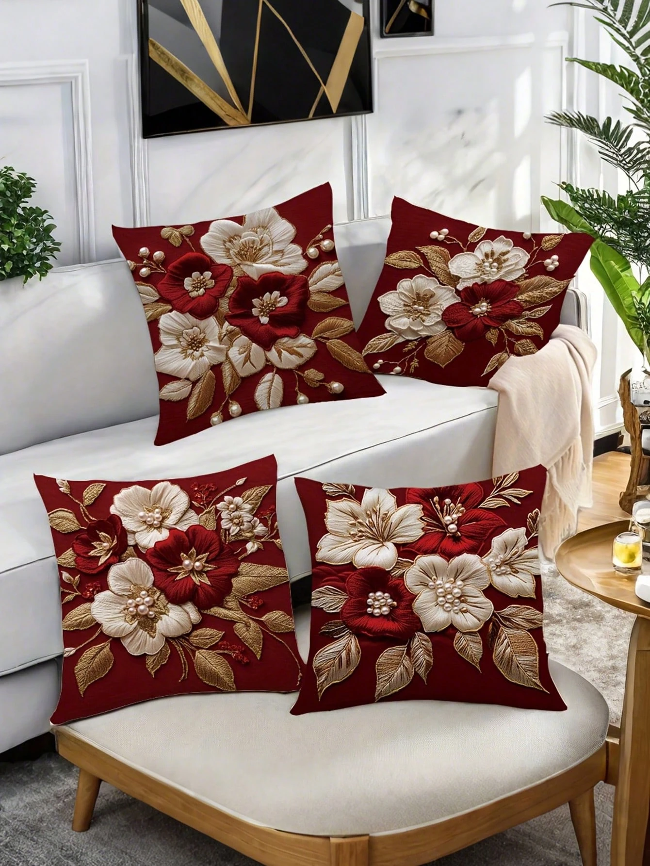 1pc Frühling Burgund Blume Kissenbezug Polyester 2D Doppelseitiger Druck Sofa Kissenbezug Geschenk für Wohnzimmer Schlafzimmer Home Deco